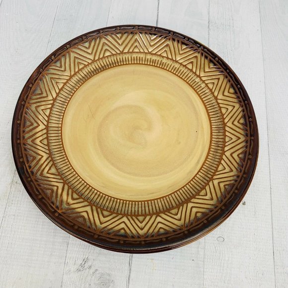 Noble Excellence NATIVE HABITAT Brown Tan Stoneware Geometric Dinner Plate Set 3 - Picture 4 of 10